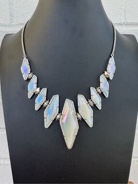 Kendra Scott Berniece Silver & Iridescent White Banded Agate Collar Necklace